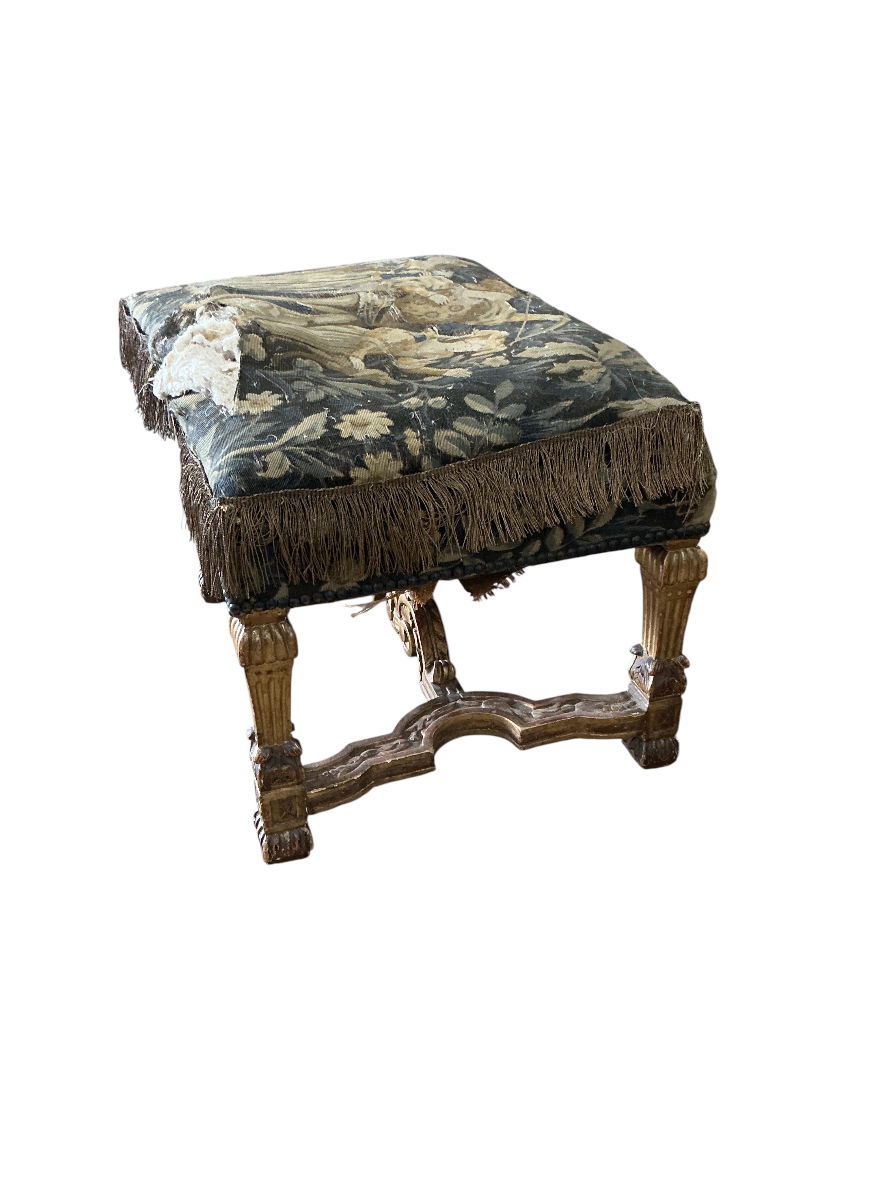 A Louis XIV style giltwood stool, width 56cm, depth 46cm, height 46cm